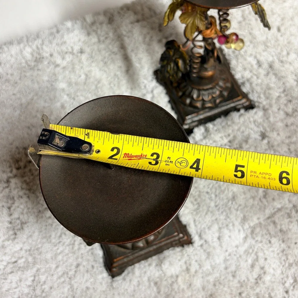 Vtg Tuscan Style Metal Grapevine Pillar‎ Candle Holders Set of 2 Bronze Finish